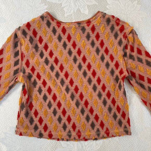 Free People Magic Carpet Multicolored Diamond Pattern Cropped Terry Sweater - Picture 5 of 15